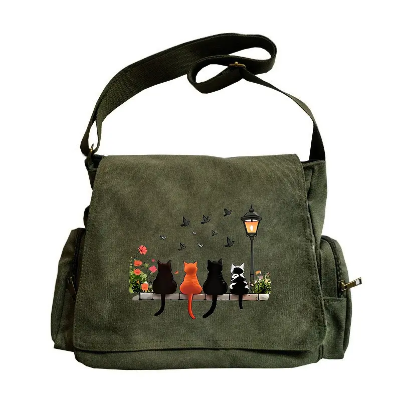 Ladies' large capacity tote bag; Back view cat pattern; Suitable for various scenarios such as shopping and travel, it is an ideal gift for pet enthusiasts. Casual messenger canvas bag, hand-held messenger bag, fashionable daily crossbody