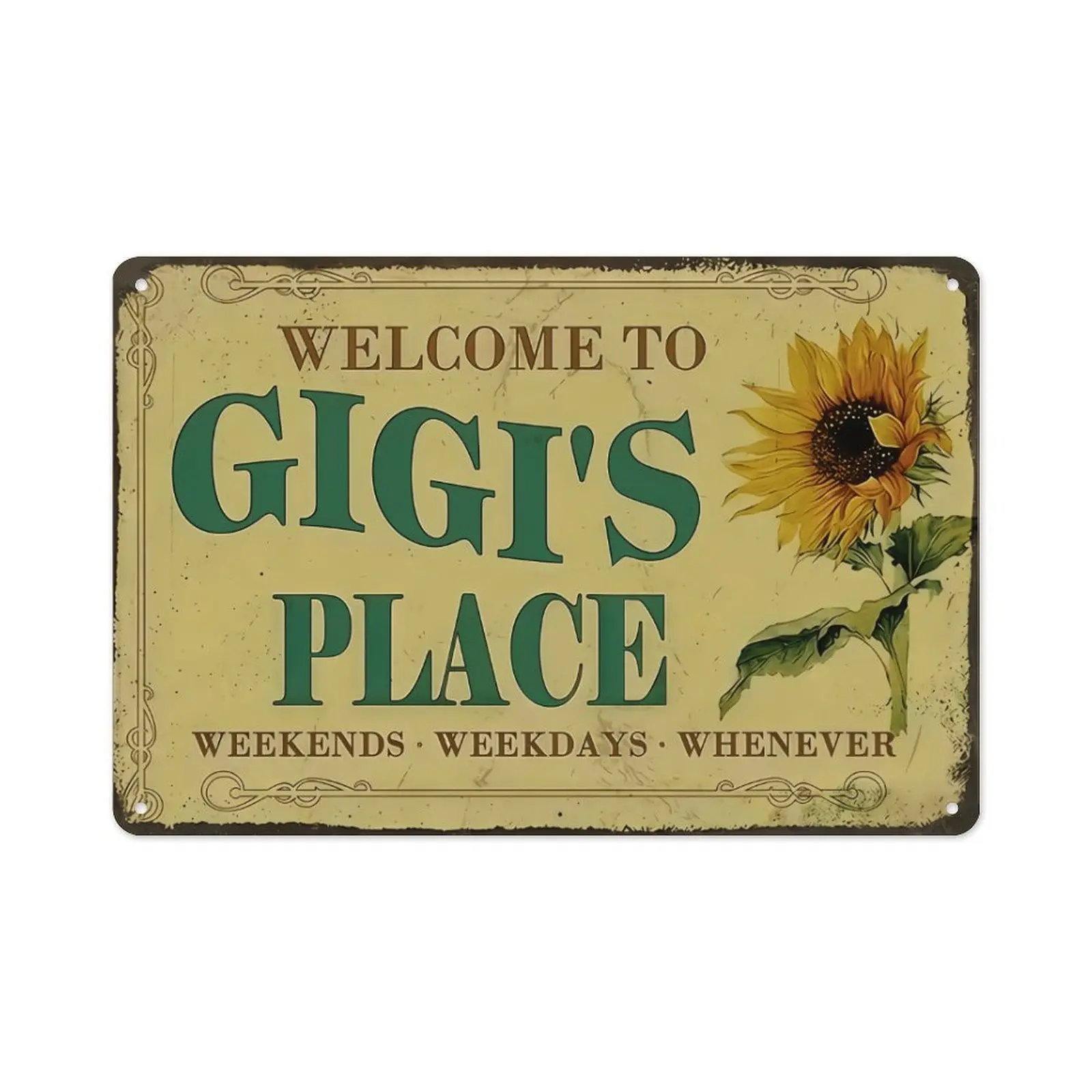 Vintage Tin Sign 8x12 inches Welcome To GiGi's Place Rustic Home Decor Floral Wall Art High-Quality Aluminum Plaque Funny Bar Sign Rectangle Design Gift sign vintage