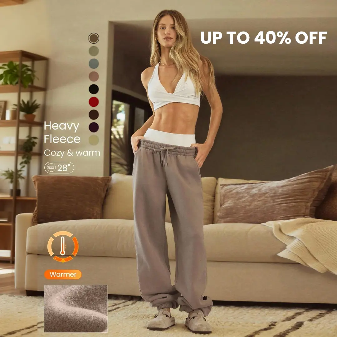GLOWMODE Heavyweight Fleece Oversized Fit Adjustable Drawstring Waist Basic Joggers With Side Pockets Daily Casual Thermal Warm Winter TikTokShopBlackFriday