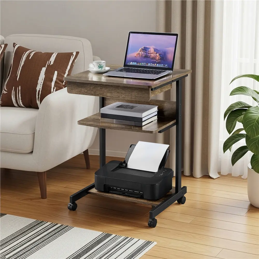 Costoffs 31.5" Sturdy Wood-Metal Portable Mobile Computer Desk - Rolling Laptop Table, Ergonomic Workstation, Home Office Ideas/Office Inspo Furniture, Minimalist Desk Setup/Productivity Tool, Silent Casters, Drawer, Compact Cabinet, Assembly Required