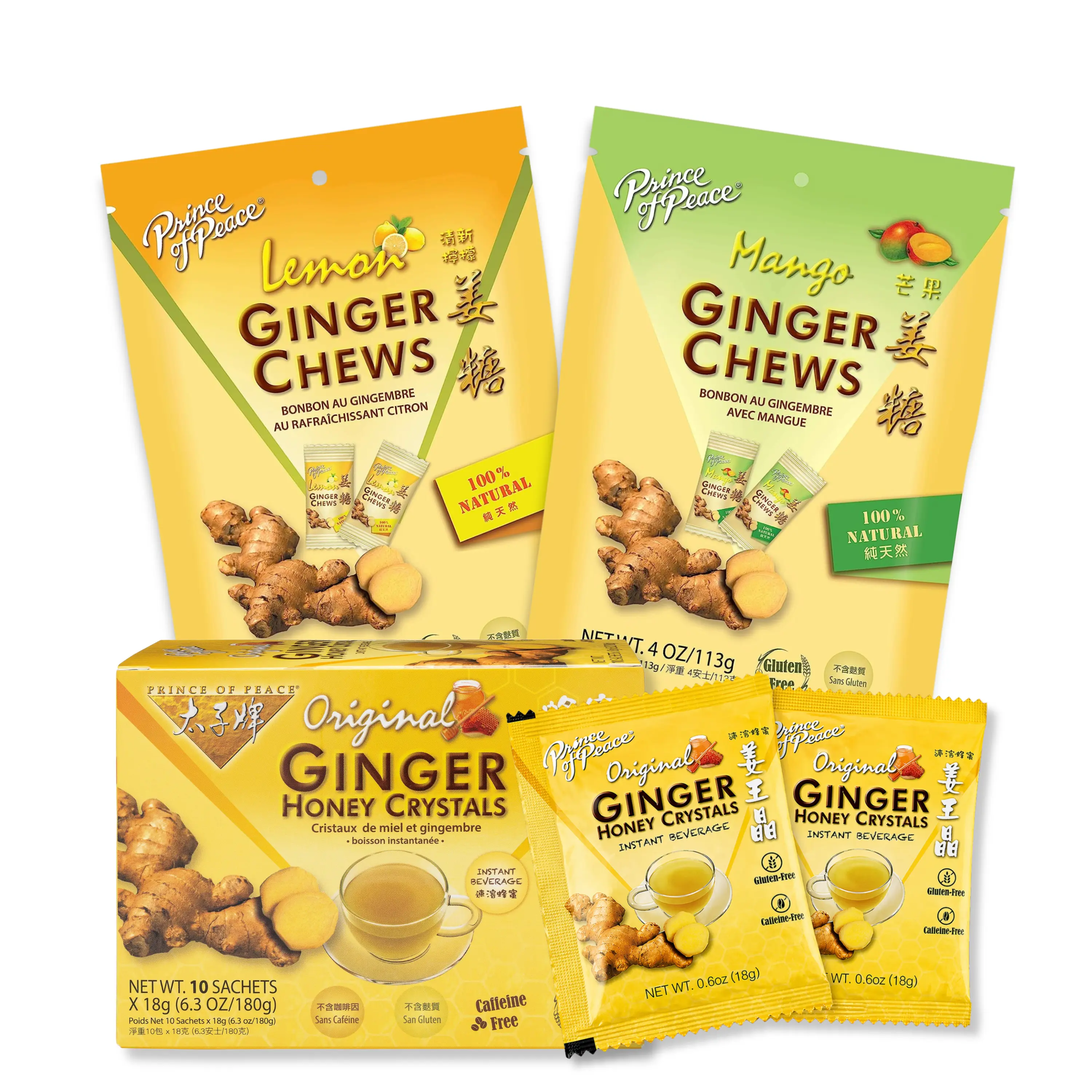 Prince of Peace Ginger Sampler Bundle – Lemon & Mango Ginger Chews with Ginger Honey Crystals