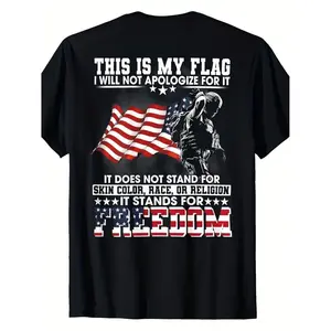 [100% Cotton] "This Is My Flag I'll Never Apologize for It" T-Shirt - American Flag & Muscle Outline Patriotic Tee - Statement Shirt Suitable for Patriotic Events, Freedom Celebrations & Daily Wear