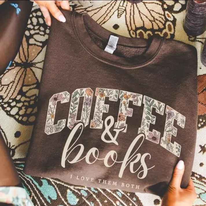 Coffee & Books Sweatshirt, Cute Book Lover Sweatshirt, Book Club Shirt, Cozy Reader Gift, Teacher Back to School Graphic Crewneck T-shirt, Hoodie and Sweatshirt