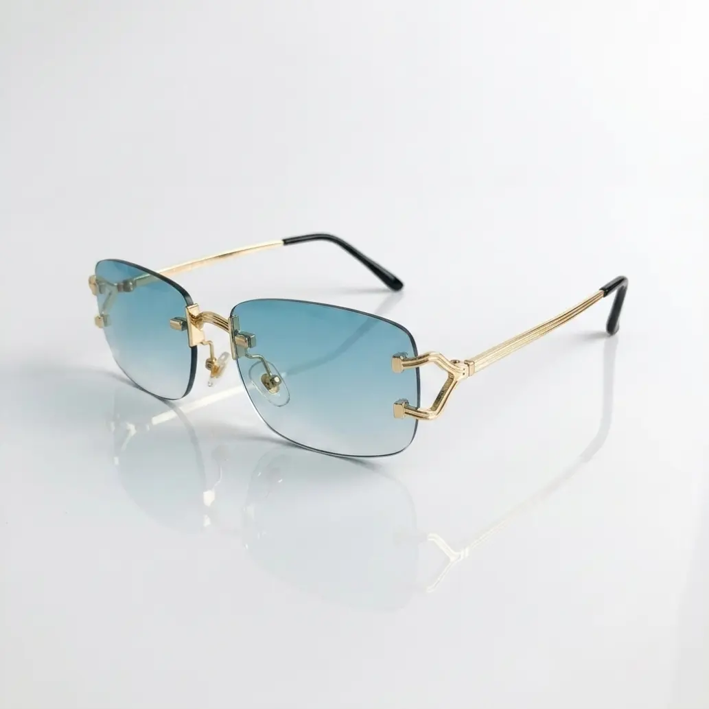 Women's Frameless Rectangular Sunglasses - Small Narrow Rimless, Tinted Lens, Anti-UV, PC Plastic, Shatterproof, Retro Fashion Eyewear for Outdoor Wear