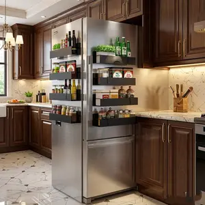 Magnetic Spice Rack Organizer, 4 Pack Moveable Fridge Spice Shelves for Refrigerator and Oven, Refrigerator Shelf-Black，space-saving spicerack organization lmprovement shelf