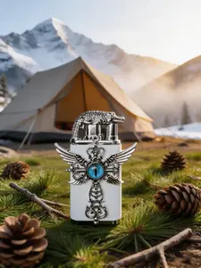 Handmade Blue Cross Windproof Lighter - Refillable Torch Jet, Stylish Design (Gas Not Included)