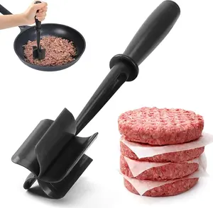 Meat Chopper - 5 Curve Blade Ground Beef Smasher Tool - Heat-Resistant Nylon Meat Masher for Ground Beef, Hamburger, Potatoes - Non-Stick Ground Meat Chopper for Easy Mixing - Black
