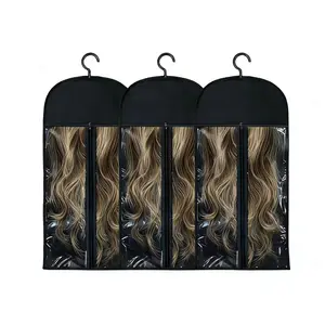 3Pcs Wig Storage Bags with Hanger and Zipper, Hair Extension Holder Wig Bags, Breathable and Easy Carry, Wigs Accessories for Salon & Home Use