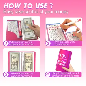 [ Limited-time] 100 Envelopes Money Saving Challenge - A6 Money Saver Budget Binder Book with Cash Envelopes and Numbers, 100-Days of Easy and Funny Ways to Save $5,050 Cash Envelope Challenge Binder, Pink