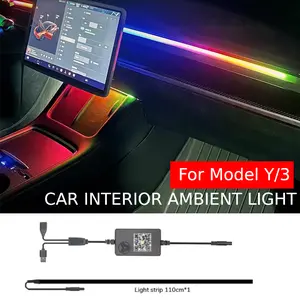 Everything Is Solar For Tesla Model Y 3 64-Color RGB Ambient Light Kit Dashboard Car Center Console Center Stack APP Control LED Strips Neon Lighting
