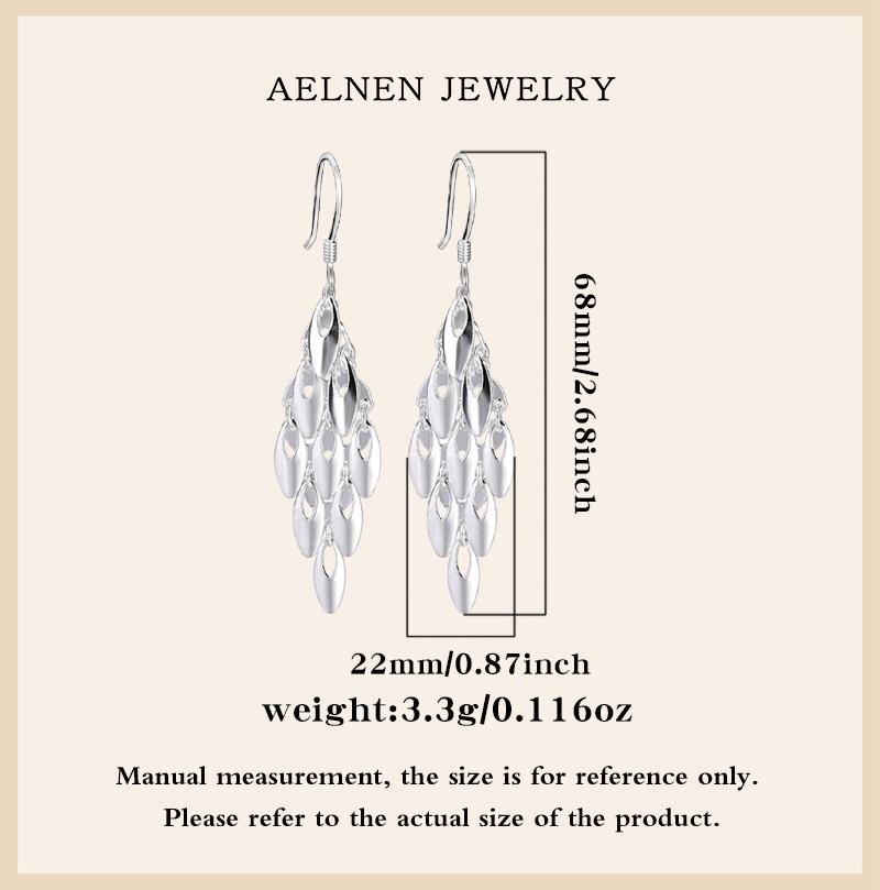 AELNEN Silver-Tone Teardrop Dangle Earrings - Sleek Openwork Leaf-Shaped Statement Earrings - Elegant Daily Jewelry - Gift for Her