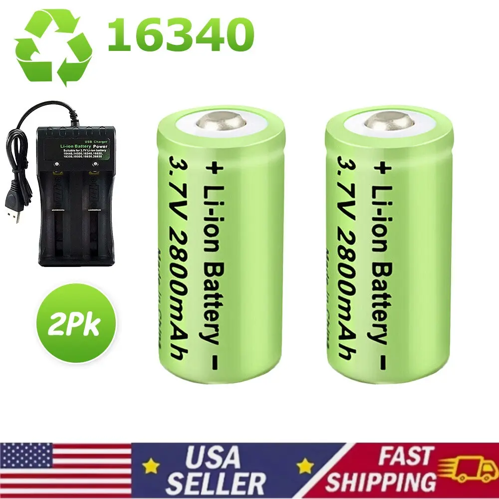 2800mAh CR123A 16340 Rechargeable Lithium Battery with Smart Charger - High-Capacity Power for Flashlights, Cameras, Household Devices, Rechargeable Battery