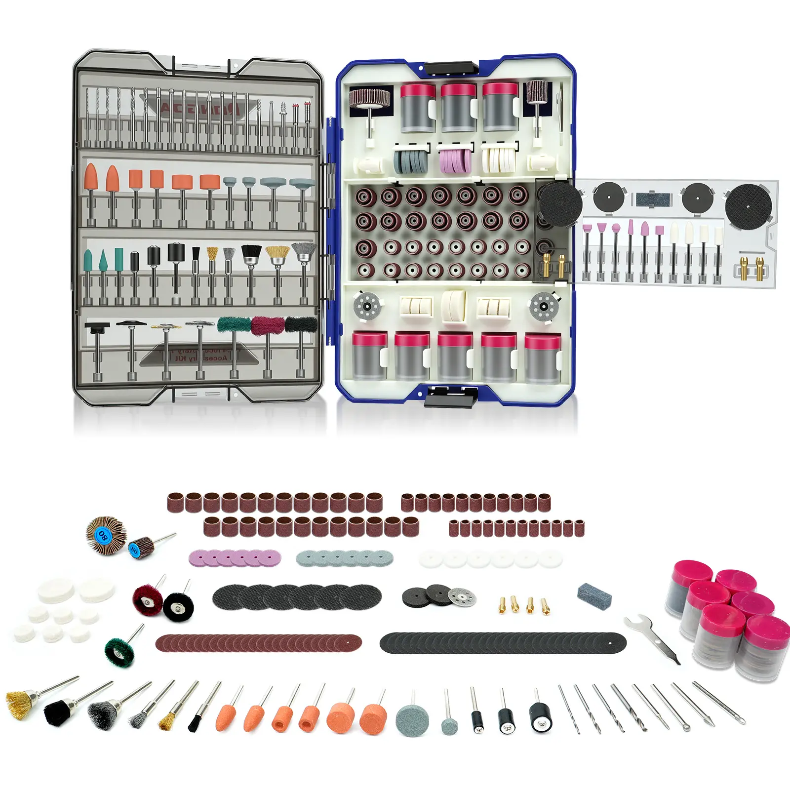 652-Piece Complete Power Tool Set, Rongda Dremel-Compatible Rotary Tool Accessories with Silicon Carbide Carving Bits, Copper Collet for Wood/Metal Grinding, Sanding, Cutting, Drilling, Cleaning, Polishing for DIY Enthusiasts, Complete Tool Set