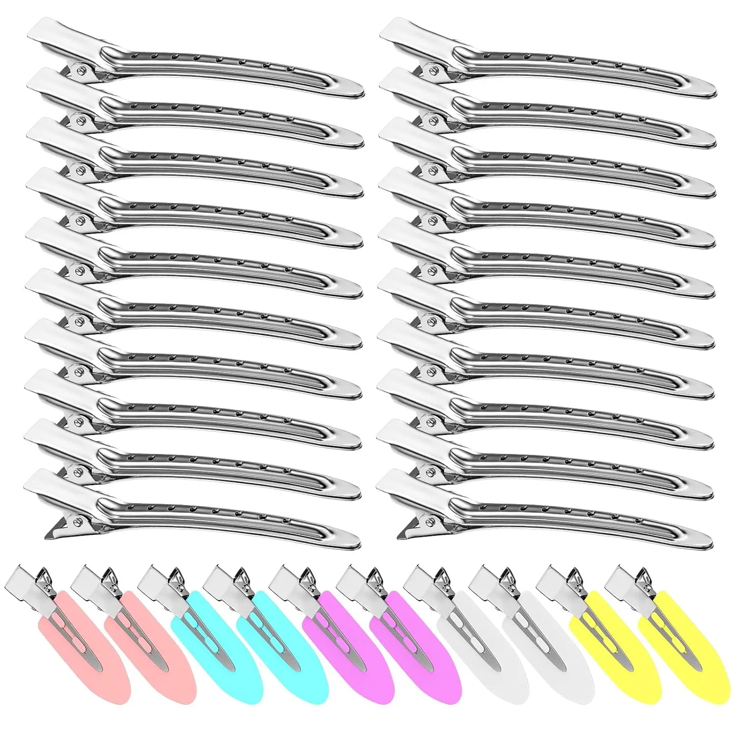 Women's 30PCS Metal Alligator Hair Clips - Silver Heavy-Duty Duck Billed Salon Styling Clips with Holes, Mixed Sizes for DIY Bows & Home Use comb