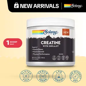Solaray Creatine with Shilajit Unflavored Powder Supplement for Active Adults – 5,000 mg Creatine Monohydrate with L-Leucine & Shilajit for Workout Performance