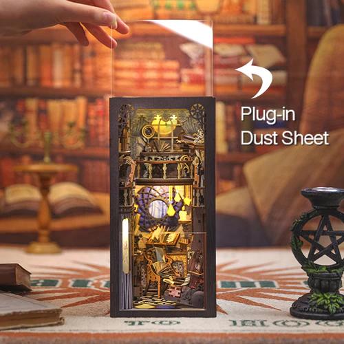 CUTEBEE DIY 3D Book Nook Kit Nebula Common Room – Miniature Sci-Fi Dollhouse, Handmade Tiny House Bookshelf Insert with Bookends and LED Light | Holiday, Christmas and Black Friday Gift