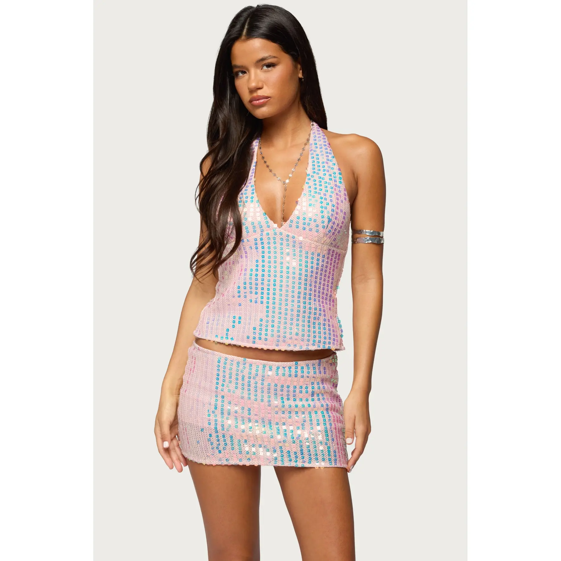 Kaelyn Sequin Backless Halter Top