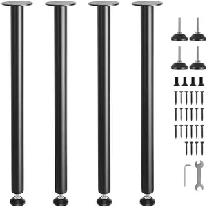 VEVOR 30 Inch Adjustable Desk Legs,  Reinforced Steel Office Table Furniture legs Set of 4 for DIY, 1200 lbs Load Capacity Heavy Duty Desk Legs, Quick Instalation Legs with Adjustable Foot Cup Black