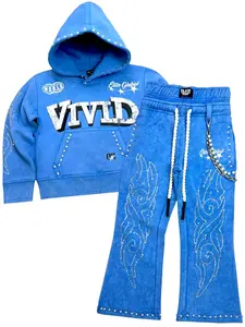 Elite VIVID BLUE RHINESTONE PEARLS PREMIUM KIDS FLEECE SET
