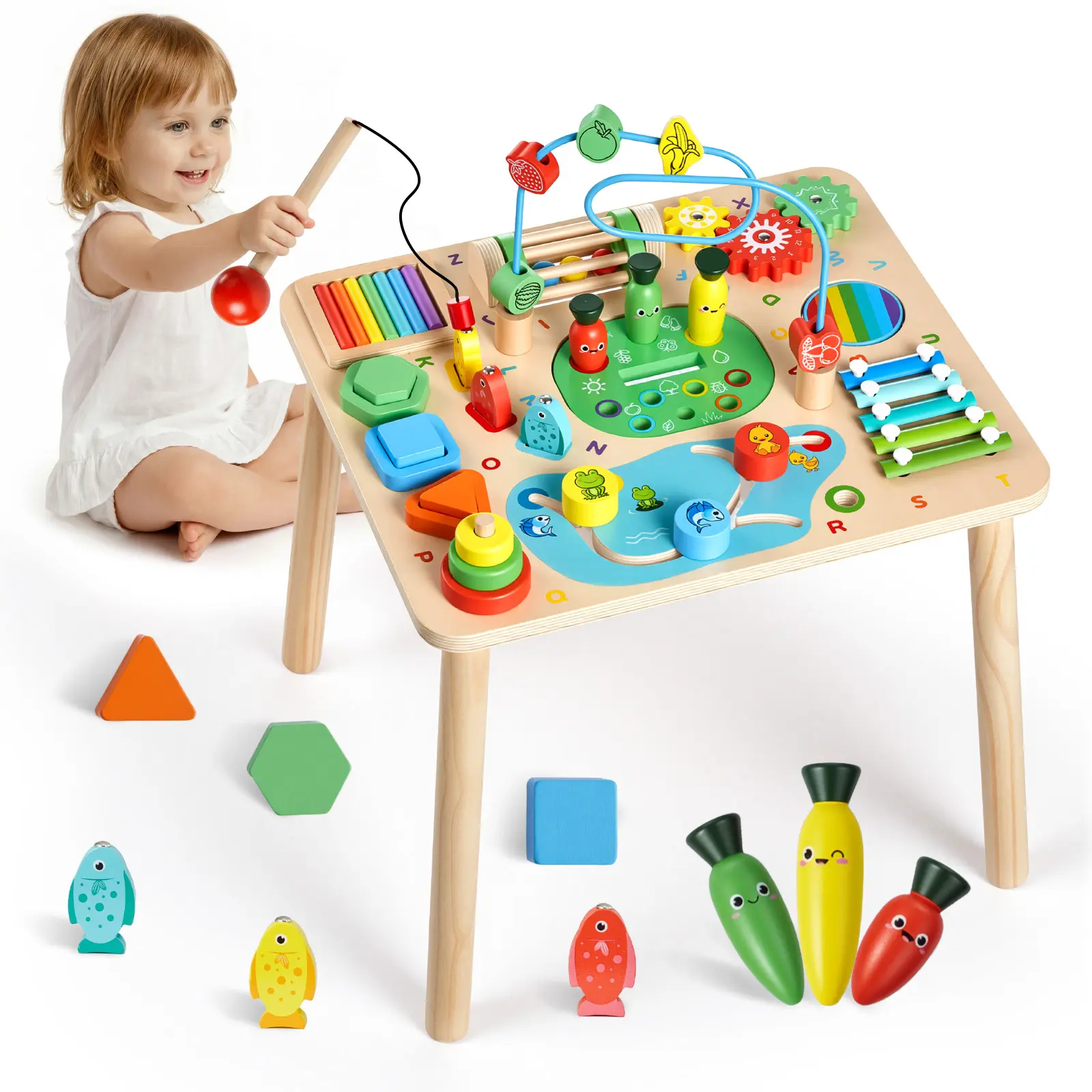 VEVOR Montessori Wooden Activity Table - 13-in-1 Unisex Baby Toddler Sensory Learning Center, Kids Toys for Fine Motor Skills & Early Cognition, Ages 6M-3 Years