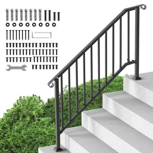 VEVOR Handrails for Outdoor Steps,  5-6 Step Stair Hand Rail Kit, Transitional Carbon Steel Railings with Installation Kit, Stair Rails for Seniors, Concrete Steps & Porch & Deck, Black Retro Arch