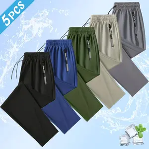 Men’s 5-Pack Summer Lightweight Solid Color Straight-Leg Pants — Soft, breathable, quick-drying, durable, and wrinkle-resistant — Suitable for everyday wear and fitness activities,