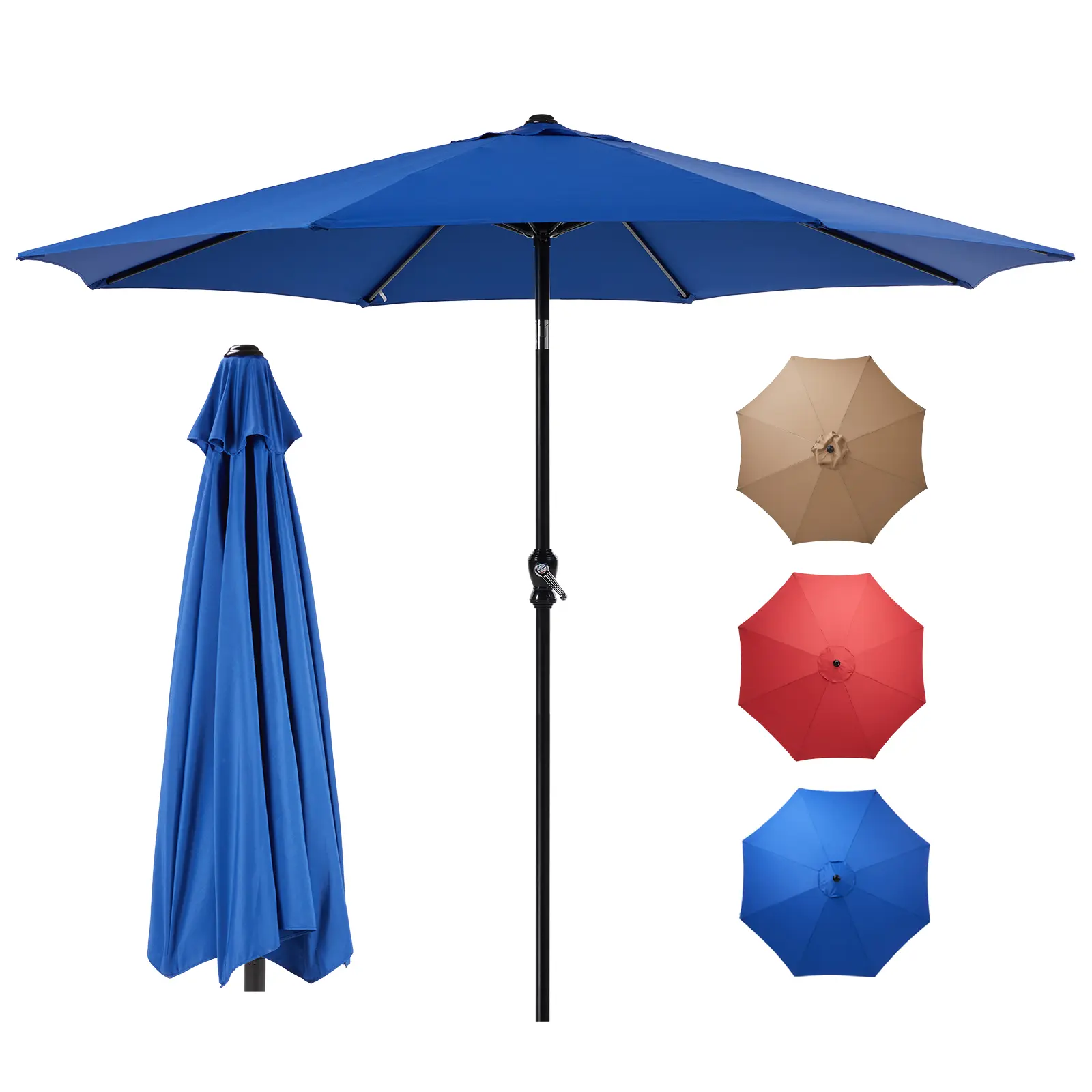 9FT Outdoor Patio Umbrella with Crank & Tilt, 8 Ribs Waterproof Sunbrella, UV Resistant Market Umbrella for Garden, Backyard, Poolside, Table