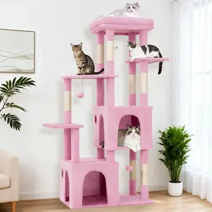 61" Large Cat Tree Tower for Indoor Cats, Heavy-Duty Multi-Level Cat Condo for Maine Coon & Big Cats with Extra-Large Perch, 2 Spacious Houses, Sisal Scratching Posts & Hanging Toys