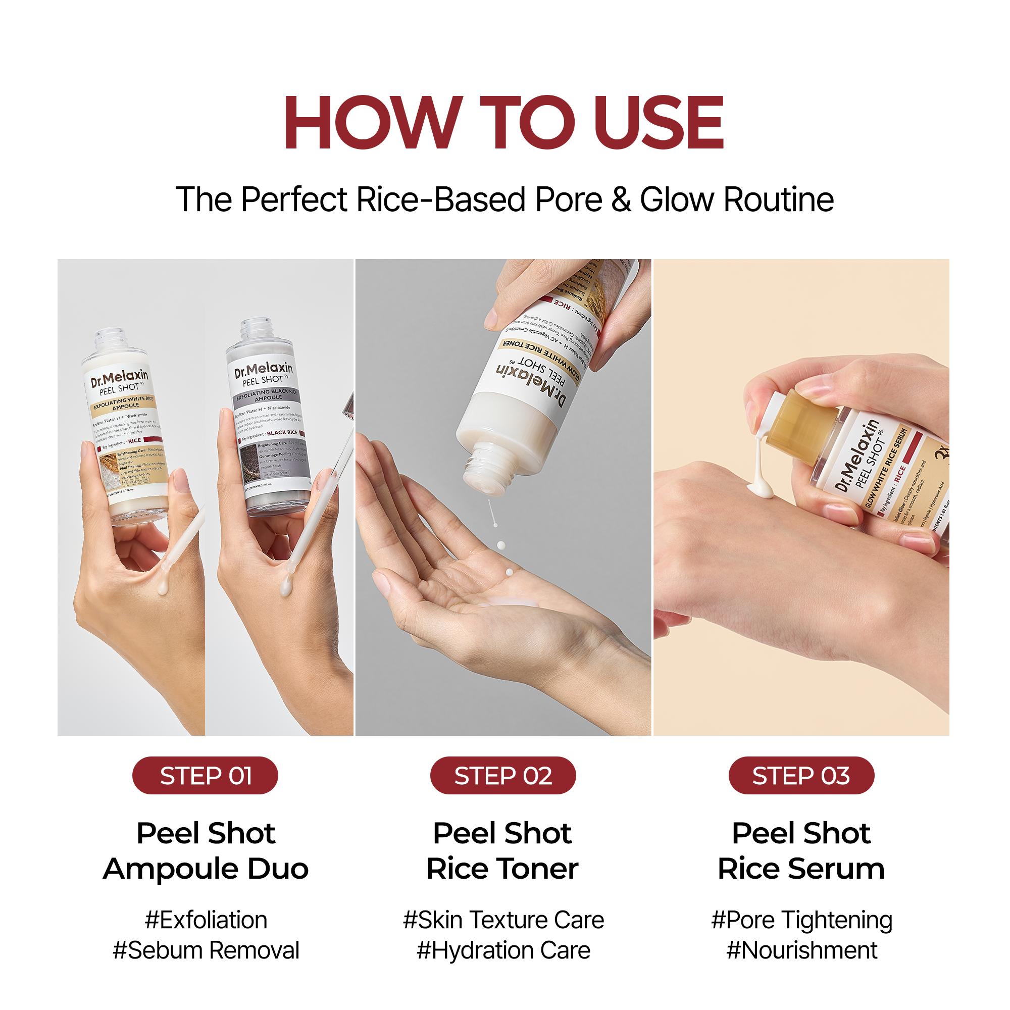 [Dr.Melaxin Official] The Ultimate Exfoliating Glow Rice Routine Set Exfoliating Glow Rice Peel Shot Facial Cleanser Pore Care Serum Skin Repair Care