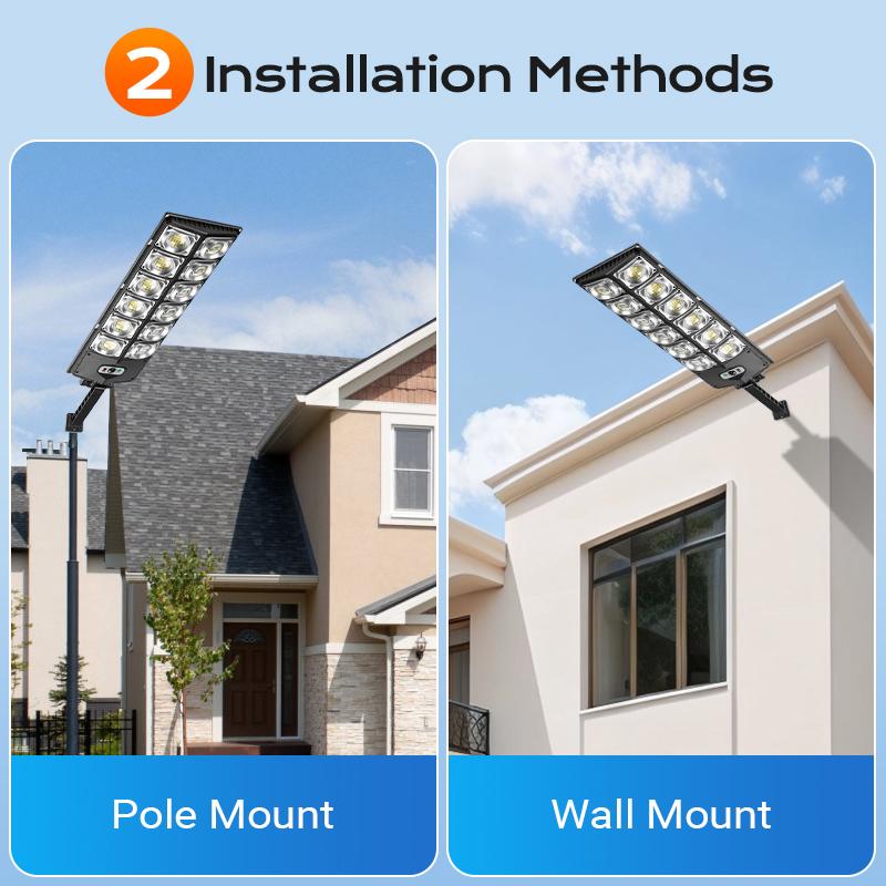 Solar Street Light Outdoor Solar Parking Lot Light with Motion Sensor IP65 Waterproof Commercial Lighting 360 SMD LEDs Adjustable Angle Remote Control