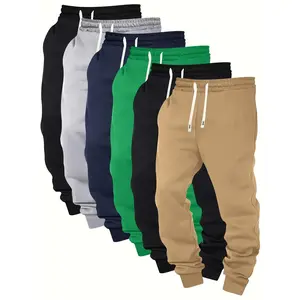 6-Pack Men'S Solid Color Sweatpants, Polyester Knit, Regular Fit, Drawstring Waist, Casual Athletic Joggers with Pockets, Slight Stretch,/Fall Season, 210g/m2 Weight solid color sweatpants cuffed sweatpants(& Outdoor)