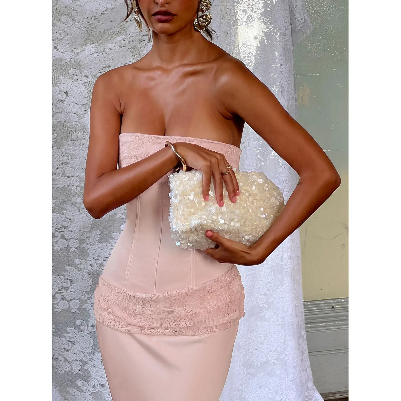 Midnights Sequin Shoulder Bag White