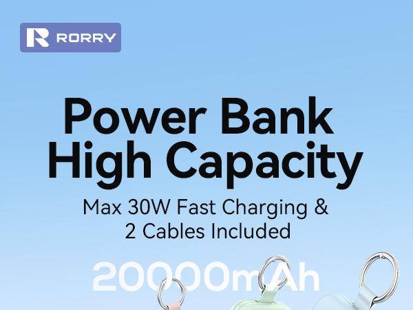 RORRY 20000mAh Portable Charger PD 30W Power Bank with 2 Built-in Cables Super Fast Charging Battery Pack with Keychain Travel Essentials for iPhone 17-11 Apple Watch iPad Android Perfect Gift SpringStatements