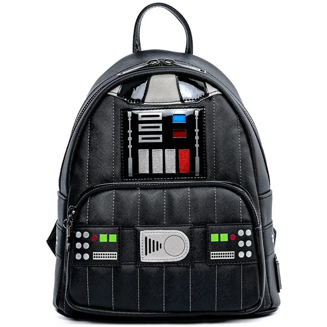 Darth Vader Cosplay Mini Backpack Purse, Faux Leather Everyday Carry Bag with Light-Up Buttons and Metal Zipper Charm, Led, Daily Use Bags