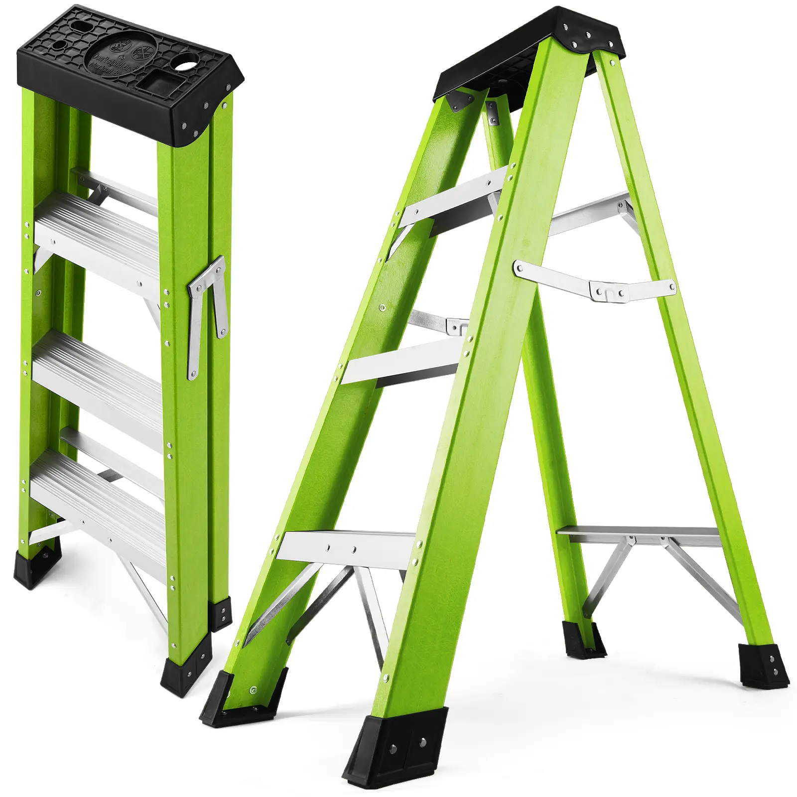 330 Pound Capacity Fiberglass Stepladder, Non-Conductive Insulated Single-Sided Ladder for Electrical Work, Construction, Industrial Use, Heavy Duty Folding Ladder with Wide Steps and Rubber Feet
