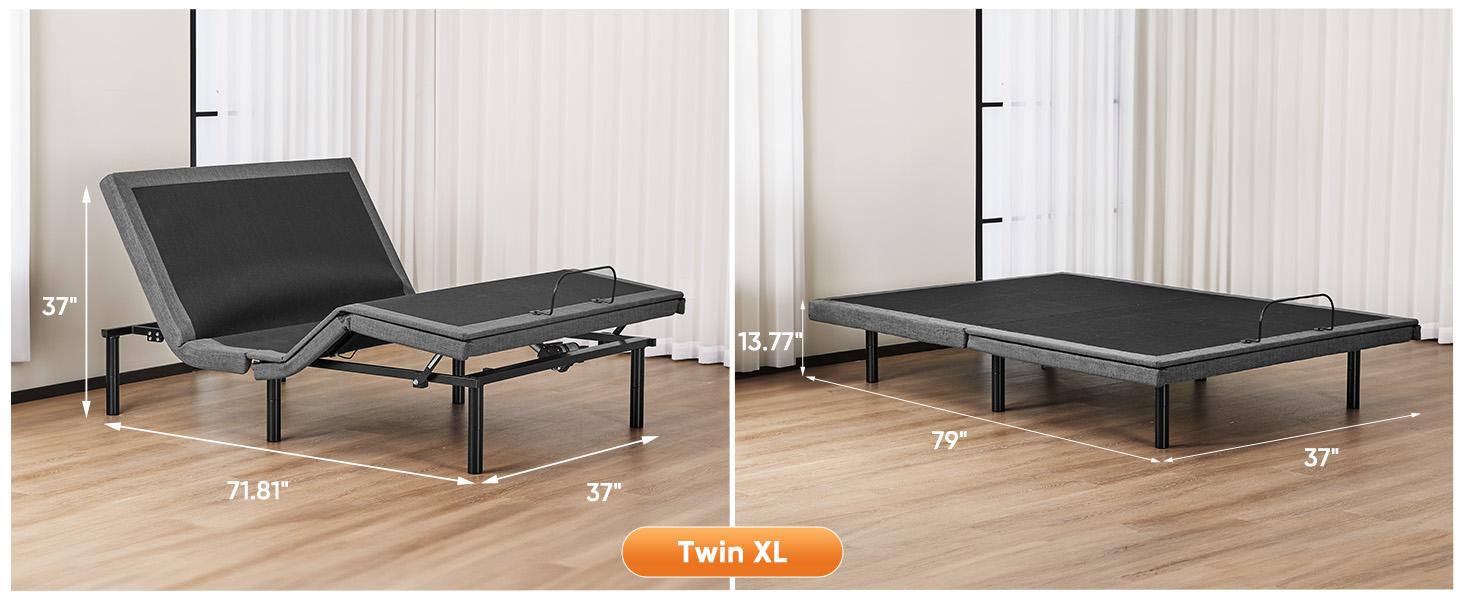 Electric Bed Ergonomic Adjustable Bed Frame with Wireless Remote, Head and Foot Incline, Zero Gravity Bed, Anti-Snore, Easy Assembly