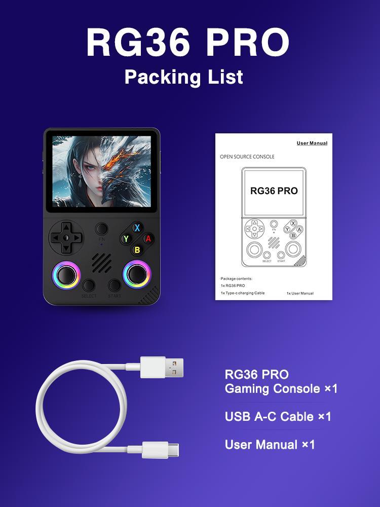RG36 Pro Retro Handheld Game Console, 3.5" IPS Screen, Linux System, Multi-Color Portable Gaming Device for Classic Games
