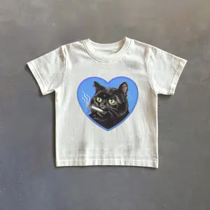 Retro Cat Smoking Graphic Baby Tee, Vintage Black Cat Tshirt, 90s Style Tee, Y2K Shirt