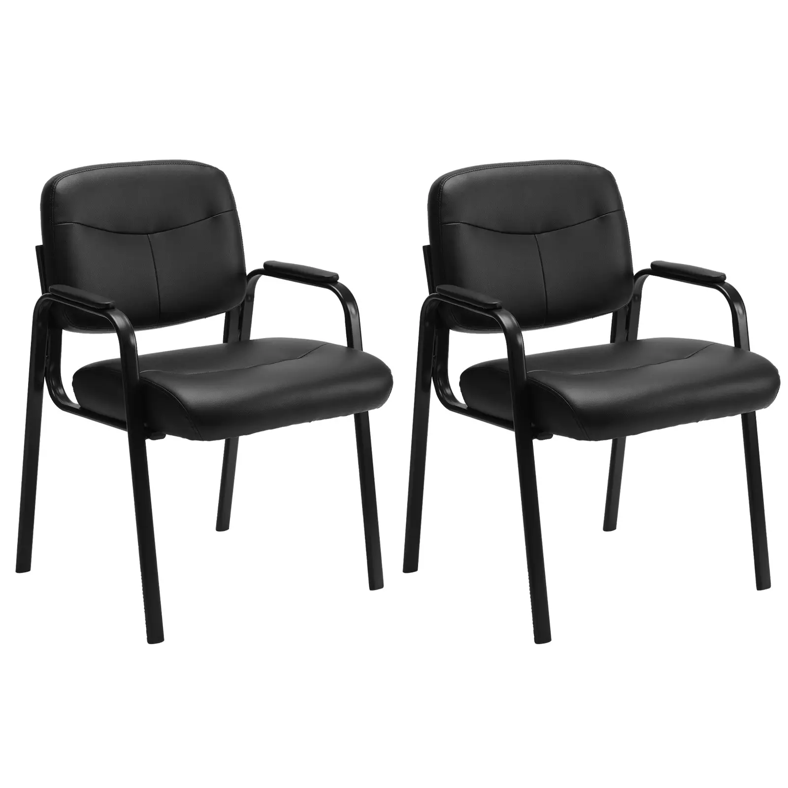Waiting Room Chair Set of 2, Leather Stationary Office Reception Side Chairs with Padded Arms for Home, Conference Lobby, Meeting Room, Church, Medical Clinic