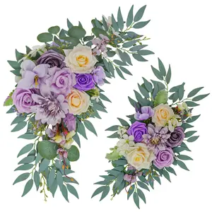 Wedding Party Arch Flowers 2 Pack Large & Small Garlands for Outdoor Decorations Reusable Silk Material with Clips and Ties purple