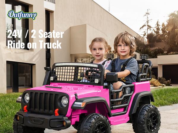 Outfunny 24V Kids Ride on Truck, 4WD 2 Seater Electric Ride on Toys Car for Big Kids w/ Remote, 4x200W Motor