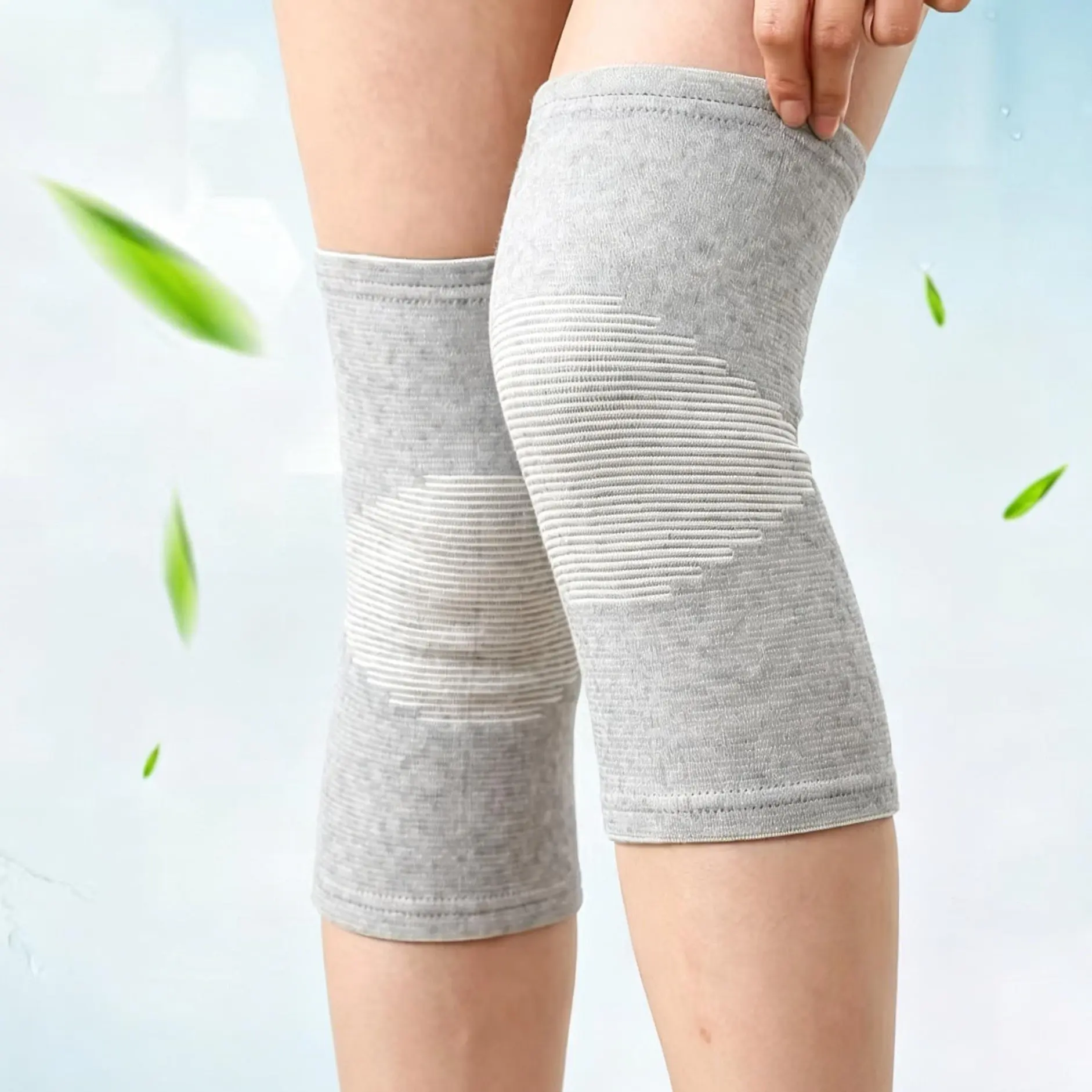 Gray Bamboo Charcoal Compression Knee Sleeves Unisex Elastic Breathable Non-Slip Knee Brace support for the knees  providing moderate Supports for Sportsphysical training,Sports, Yoga, Gym, Running, Hiking  Outdoor Daily Use
