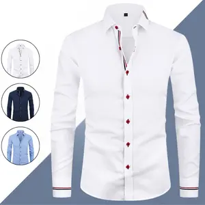Men’s Colorblock Long Sleeve Shirt for Spring/Autumn – Business Casual, Fashionable, Versatile Commuter Top