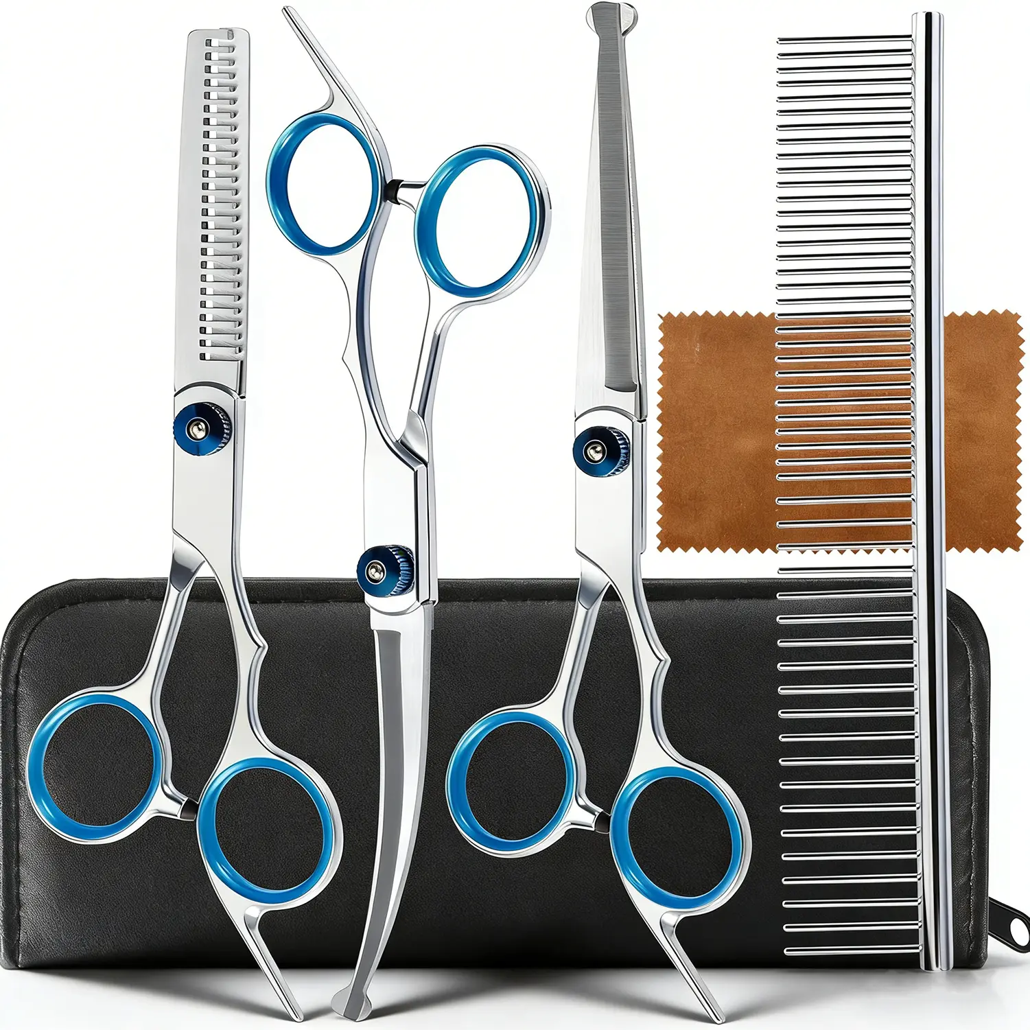 5 in 1 Premium Dog Grooming Scissors, Professional Dog Scissors for Grooming with Safety Round Tips, Stainless Steel Thinning Shears, Pet Cat Shears for Grooming Kit, #summerwins