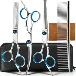 5 in 1 Premium Dog Grooming Scissors, Professional Dog Scissors for Grooming with Safety Round Tips, Stainless Steel Thinning Shears, Pet Cat Shears for Grooming Kit