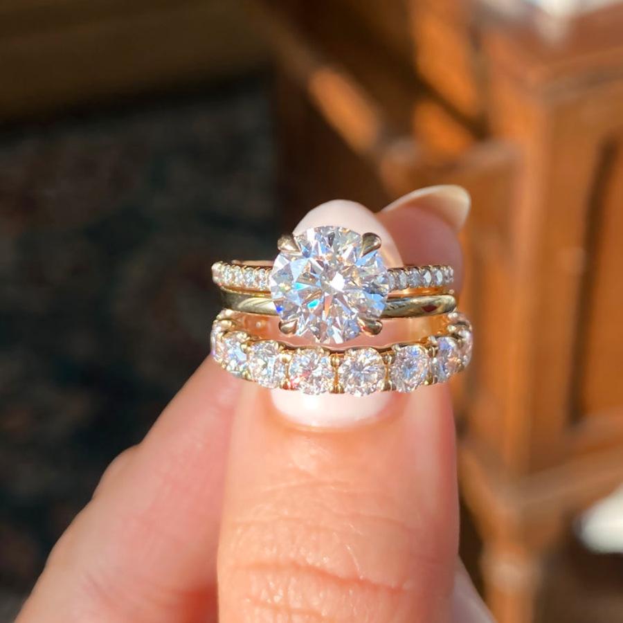 Gold/Sliver-plated Synthetic Moissanite Ring Set - Three-Piece Stackable Rings for Engagement Wedding Daily Wear - Exquisite Jewelry Gift for GF - Valentine's Day New Year - Versatile Styling Options Dainty Stacking engagement  ring