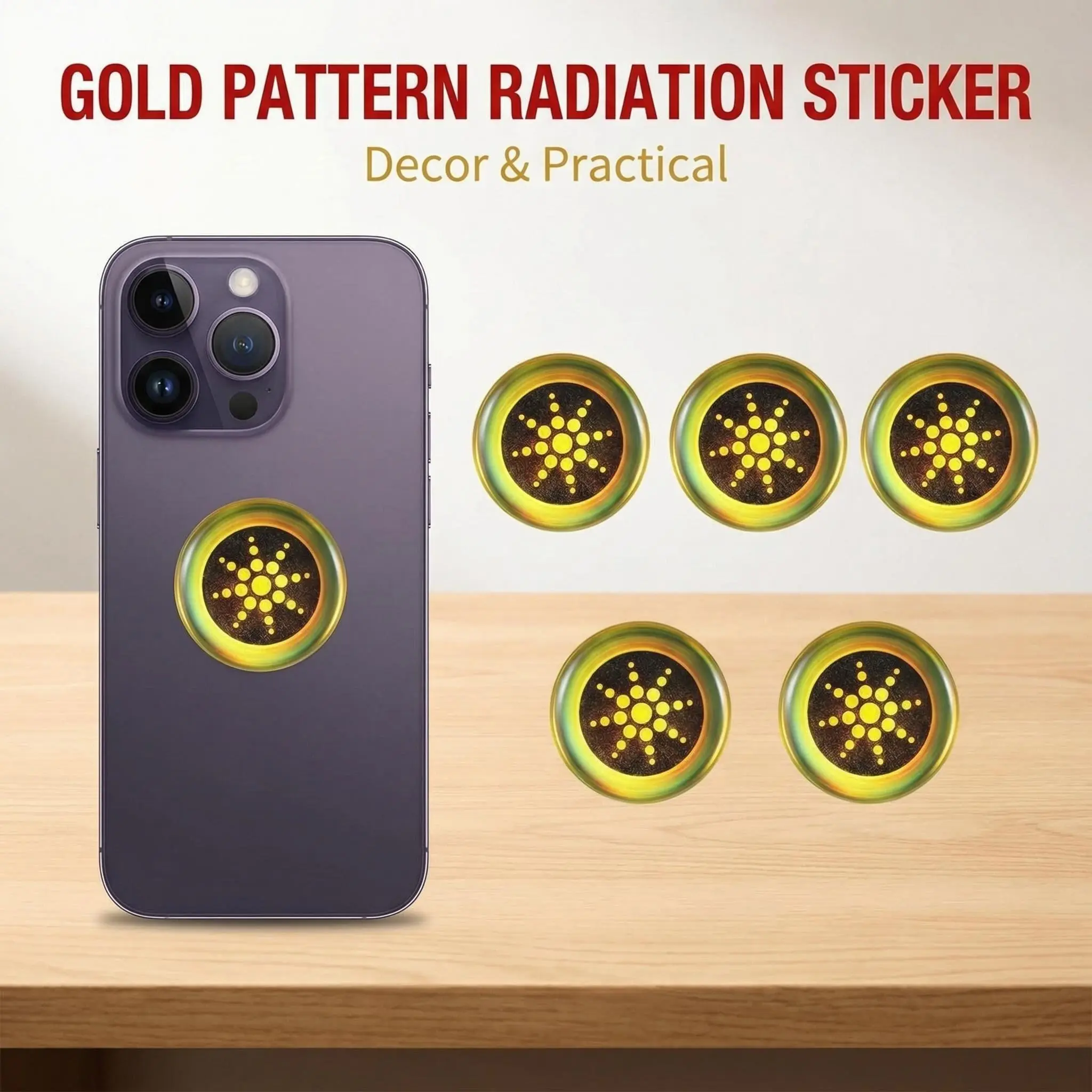 Gold EMF Protection Stickers - Quantum Shield Protector for Phones, AirPods, Fridges & Laptops - 96.43% Less Mobile Radiation Electronic Accessory