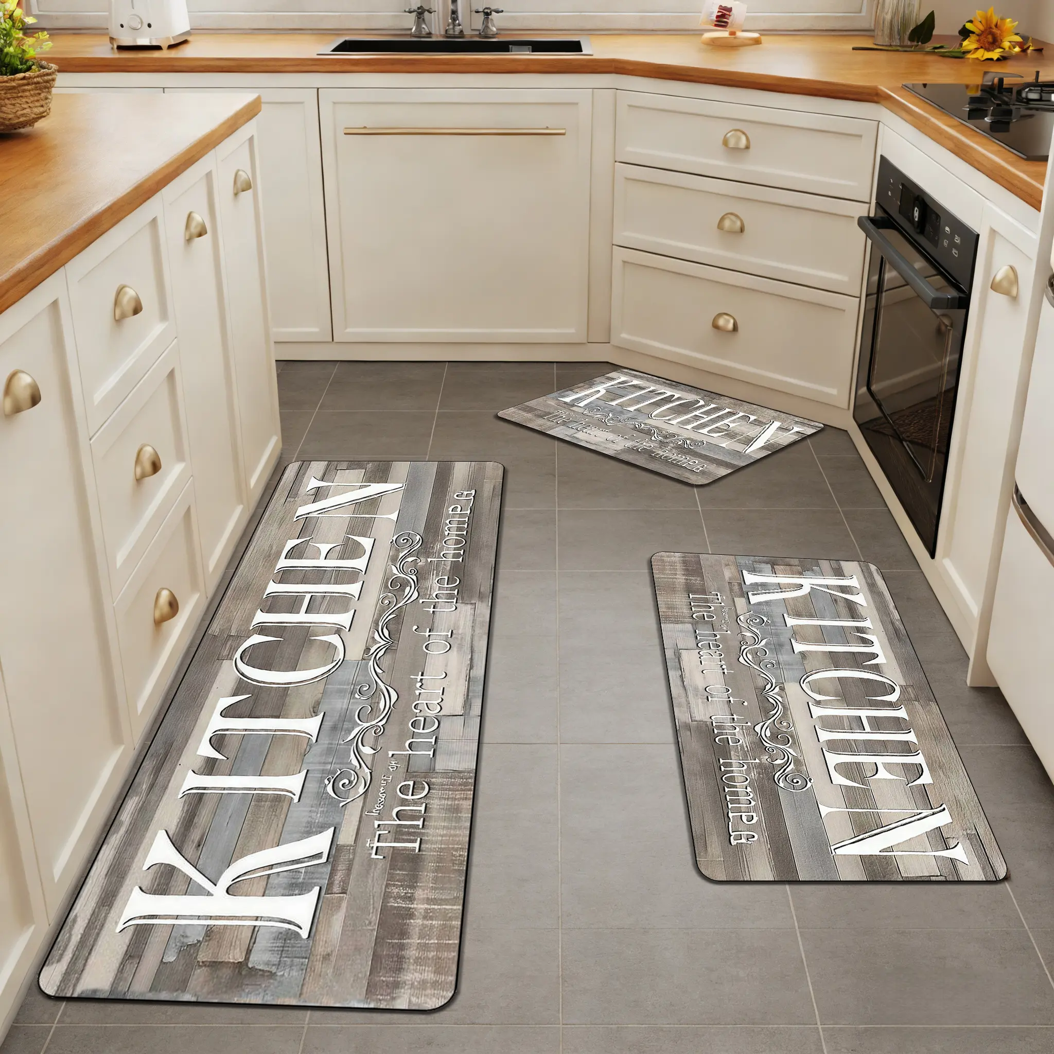 3-Piece Kitchen Mat Set, Long Absorbent Kitchen Mat, Entrance Anti-Slip Mat, Washable Door Mat, Minimalist Home Decor, Waterproof And Oil-Resistant Kitchen Mat, Suitable For Kitchen, Entrance, Living Room, Bedroom, Hotel, Guesthouse, Etc.