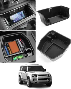 Canvcle 2PCS Center Console Organizer for Land Rover Defender 2020-2025 Accessories 90 110 130 (NOT for Refrigerator Version), Durable ABS Middle Console Tray & Armrest Storage Box Insert Tray