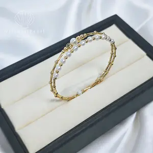 Bangle05-Sunlight Wire Wrapped Freshwater Pearl Cuff Bracelet Bangle With Twisted Band Detail Natural Freshwater Pearls Bangle Bracelet